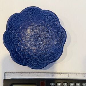 Textured Floral Ceramic Dish in Deep Blue